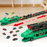 Charger l&#39;image dans la galerie, Foldable Ejection Dinosaur Toy Truck with 6 Alloy Race Cars Green