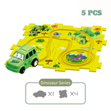 Charger l&#39;image dans la galerie, DIY Jigsaw Puzzle wtih Automatic Track Car Scene Toy for 3-7 Year Old Child Dinosaur / 5 PCS