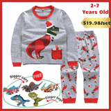 Charger l&#39;image dans la galerie, 2-7 Years Old Kids Dinosaur Pajamas Set Christmas Theme Printed Soft Sleepwear Holiday Pjs Christmas Set(Gray) / 2T
