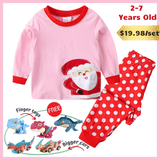 Charger l&#39;image dans la galerie, 2-7 Years Old Kids Dinosaur Pajamas Set Christmas Theme Printed Soft Sleepwear Holiday Pjs Christmas Set(Pink) / 2T