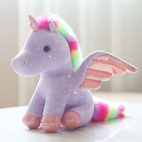 Charger l&#39;image dans la galerie, Rainbow Unicorn Plush Stuffed Animal with Glitter Wings Colorful Tail Glassy Eyes Gift for Kids Friends Purple