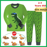 Charger l&#39;image dans la galerie, 2-7 Years Old Kids Dinosaur Pajamas Set Christmas Theme Printed Soft Sleepwear Holiday Pjs Green Set / 2T