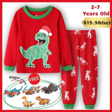 Charger l&#39;image dans la galerie, 2-7 Years Old Kids Dinosaur Pajamas Set Christmas Theme Printed Soft Sleepwear Holiday Pjs Christmas Set(Red) / 2T