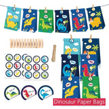 Charger l&#39;image dans la galerie, Dinosaur Paper Gift Bag with Sticker for Kraft Paper Christmas Gift Bags for Goodie Cookie Candy 12 paper bags+18 stickers+12 little clips+1 rope