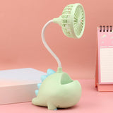Charger l&#39;image dans la galerie, Dinosaur Small Fan with Phone Holder Pen Holder Portable Rechargeable USB Mini Desk Oscillating Fan Green