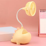 Charger l&#39;image dans la galerie, Dinosaur Small Fan with Phone Holder Pen Holder Portable Rechargeable USB Mini Desk Oscillating Fan Yellow