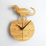 Charger l&#39;image dans la galerie, Wood Wall Clock Dinosaur T Rex Triceratops Quartz Clock Decoration for Kids Room Round Wood T Rex