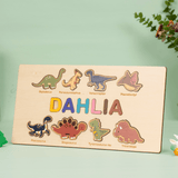 Charger l&#39;image dans la galerie, Personalized Name Alphabet Wooden Puzzle Dinosaur Number Jigsaw Gift Toy Dinosaur