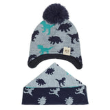 Charger l&#39;image dans la galerie, 3 Months to 8 Years Kids Knitted Dinosaur Hat Scarf Set Fleece Lining with Pompom