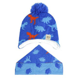 Charger l&#39;image dans la galerie, 3 Months to 8 Years Kids Knitted Dinosaur Hat Scarf Set Fleece Lining with Pompom Blue / 3-18M