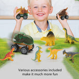 Charger l&#39;image dans la galerie, Dinosaur Toy Truck with Pull Back Cars and Figure Flashing Light and Music Carrier Truck