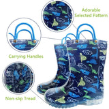 Charger l&#39;image dans la galerie, Dinosaur Rain Boots with Easy Handles Dinosaur Pattern Waterproof Rubber Toddlers Kids